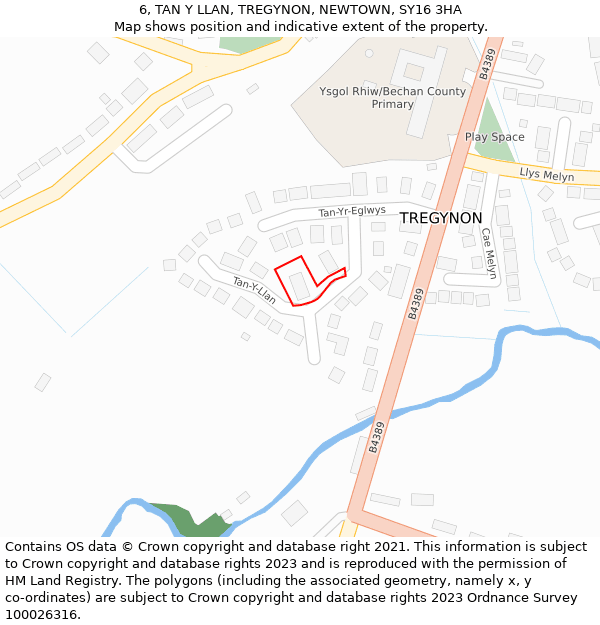 6, TAN Y LLAN, TREGYNON, NEWTOWN, SY16 3HA: Location map and indicative extent of plot