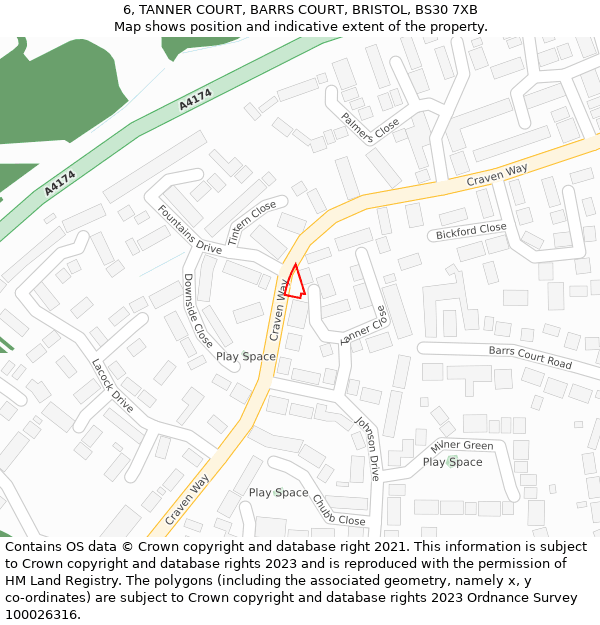 6, TANNER COURT, BARRS COURT, BRISTOL, BS30 7XB: Location map and indicative extent of plot