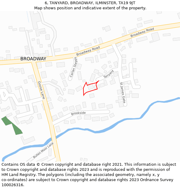 6, TANYARD, BROADWAY, ILMINSTER, TA19 9JT: Location map and indicative extent of plot