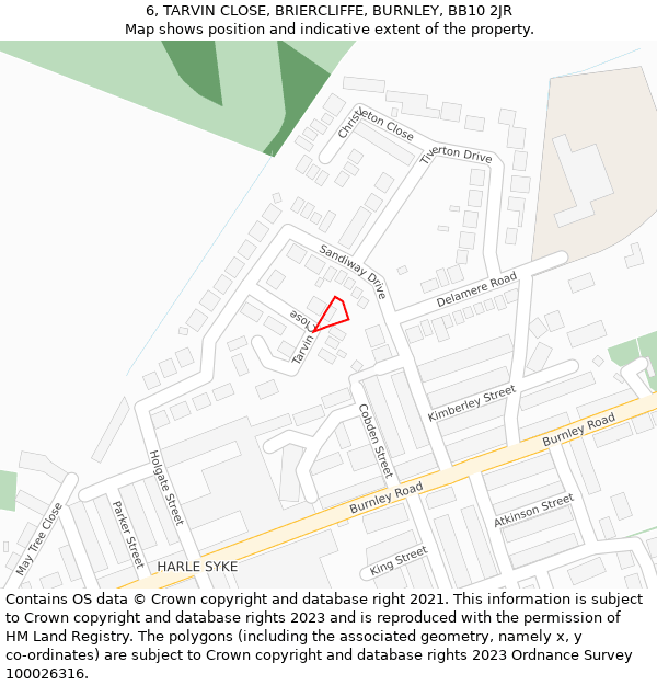 6, TARVIN CLOSE, BRIERCLIFFE, BURNLEY, BB10 2JR: Location map and indicative extent of plot