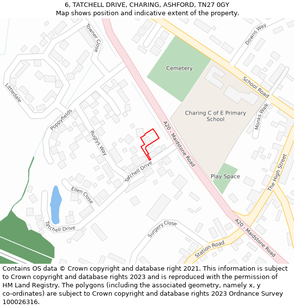 6, TATCHELL DRIVE, CHARING, ASHFORD, TN27 0GY: Location map and indicative extent of plot