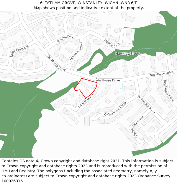 6, TATHAM GROVE, WINSTANLEY, WIGAN, WN3 6JT: Location map and indicative extent of plot