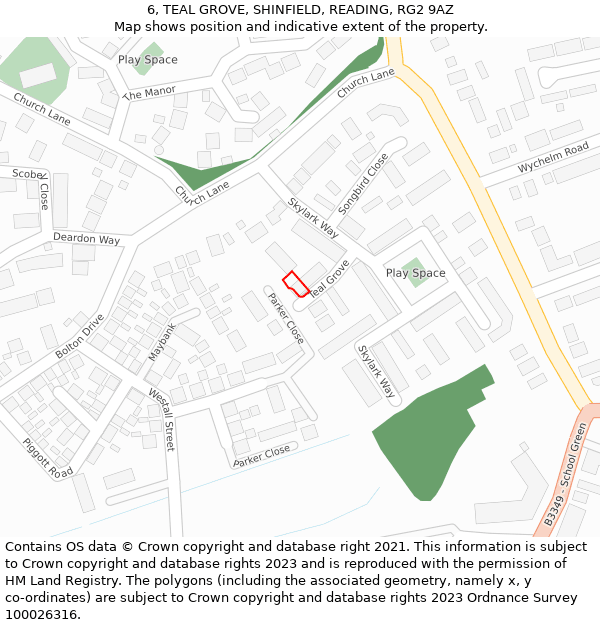 6, TEAL GROVE, SHINFIELD, READING, RG2 9AZ: Location map and indicative extent of plot