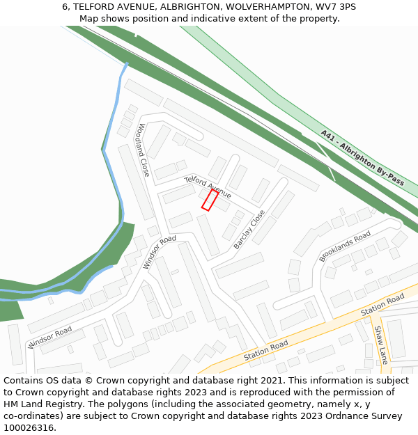 6, TELFORD AVENUE, ALBRIGHTON, WOLVERHAMPTON, WV7 3PS: Location map and indicative extent of plot