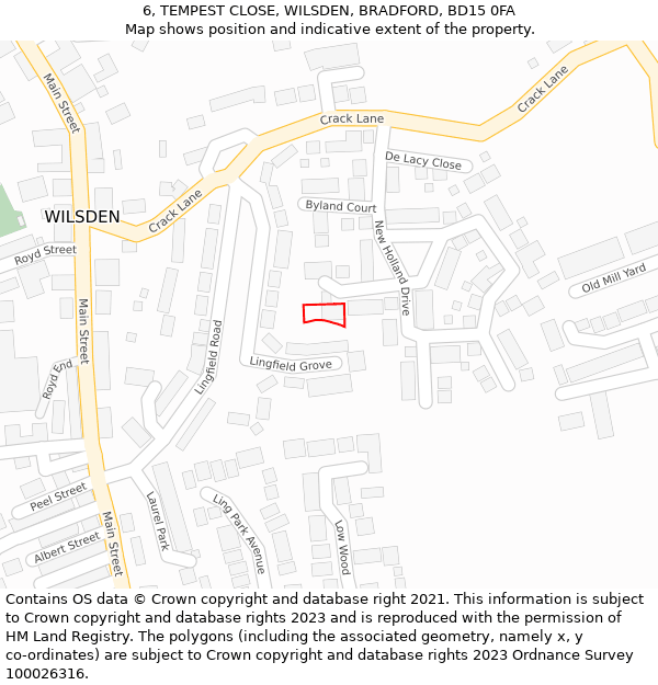 6, TEMPEST CLOSE, WILSDEN, BRADFORD, BD15 0FA: Location map and indicative extent of plot