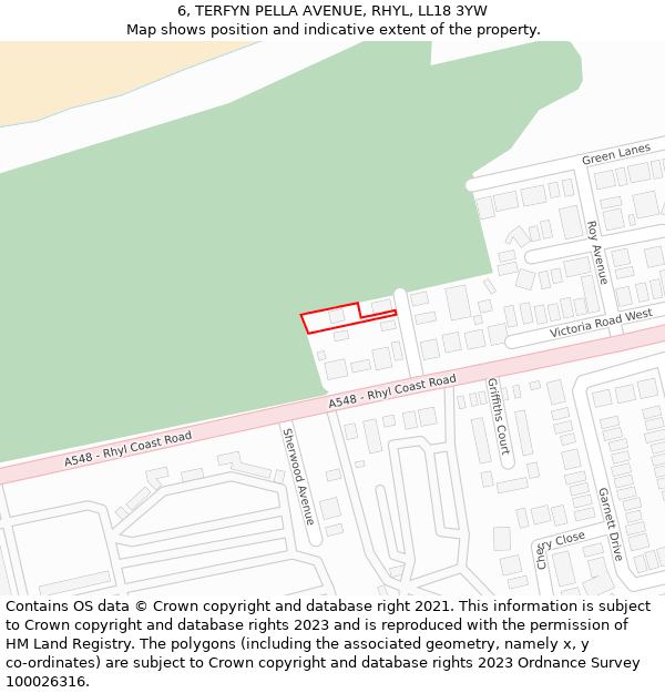 6, TERFYN PELLA AVENUE, RHYL, LL18 3YW: Location map and indicative extent of plot