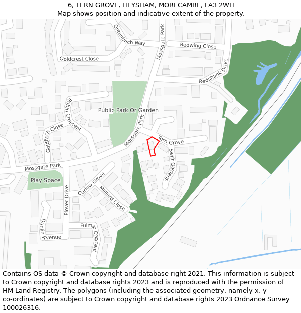 6, TERN GROVE, HEYSHAM, MORECAMBE, LA3 2WH: Location map and indicative extent of plot