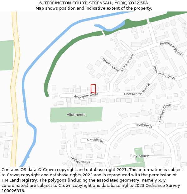 6, TERRINGTON COURT, STRENSALL, YORK, YO32 5PA: Location map and indicative extent of plot