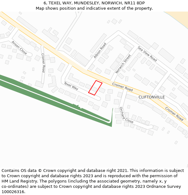 6, TEXEL WAY, MUNDESLEY, NORWICH, NR11 8DP: Location map and indicative extent of plot