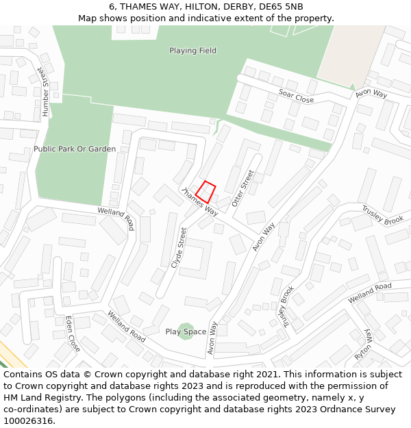 6, THAMES WAY, HILTON, DERBY, DE65 5NB: Location map and indicative extent of plot