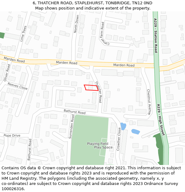 6, THATCHER ROAD, STAPLEHURST, TONBRIDGE, TN12 0ND: Location map and indicative extent of plot