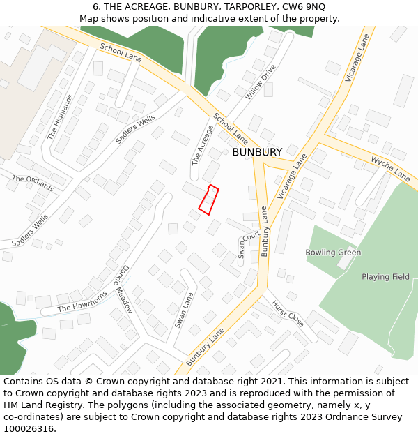 6, THE ACREAGE, BUNBURY, TARPORLEY, CW6 9NQ: Location map and indicative extent of plot