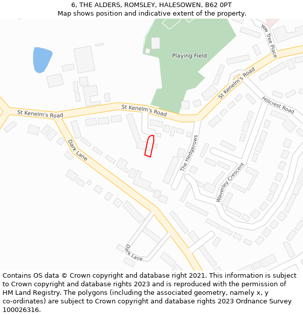 6, THE ALDERS, ROMSLEY, HALESOWEN, B62 0PT: Location map and indicative extent of plot