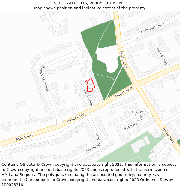 6, THE ALLPORTS, WIRRAL, CH62 6ED: Location map and indicative extent of plot