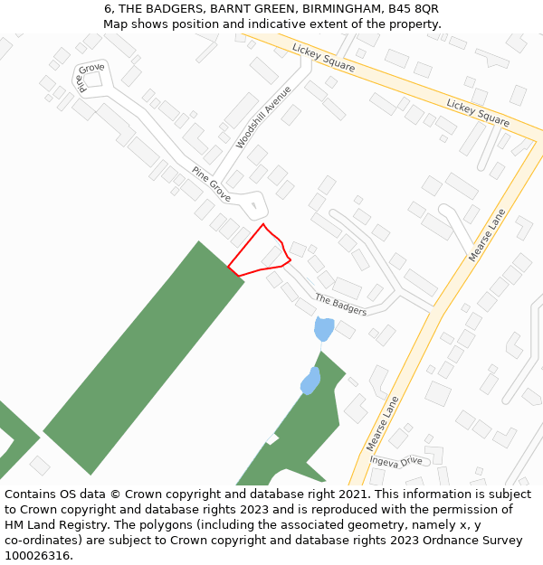 6, THE BADGERS, BARNT GREEN, BIRMINGHAM, B45 8QR: Location map and indicative extent of plot