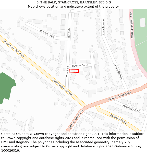 6, THE BALK, STAINCROSS, BARNSLEY, S75 6JG: Location map and indicative extent of plot