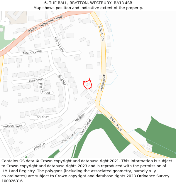 6, THE BALL, BRATTON, WESTBURY, BA13 4SB: Location map and indicative extent of plot