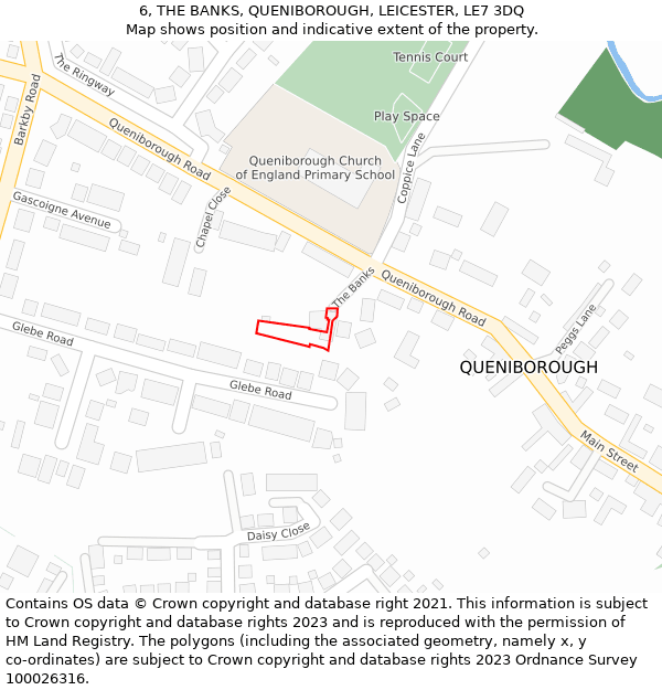 6, THE BANKS, QUENIBOROUGH, LEICESTER, LE7 3DQ: Location map and indicative extent of plot