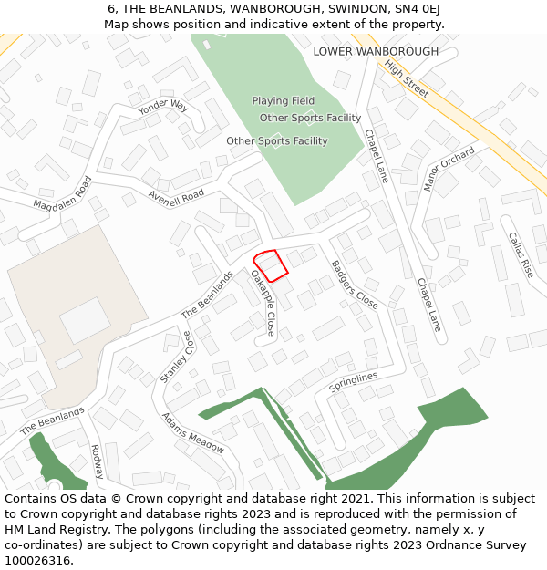 6, THE BEANLANDS, WANBOROUGH, SWINDON, SN4 0EJ: Location map and indicative extent of plot