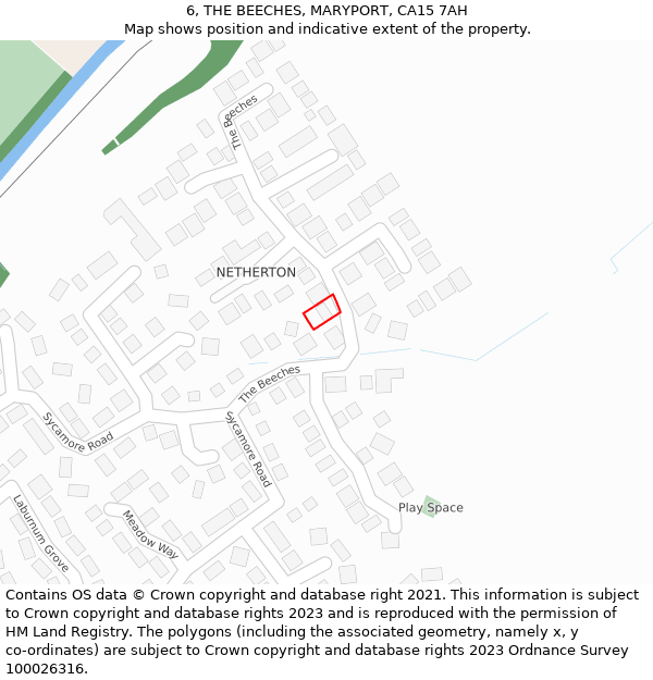 6, THE BEECHES, MARYPORT, CA15 7AH: Location map and indicative extent of plot