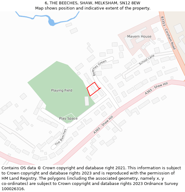 6, THE BEECHES, SHAW, MELKSHAM, SN12 8EW: Location map and indicative extent of plot