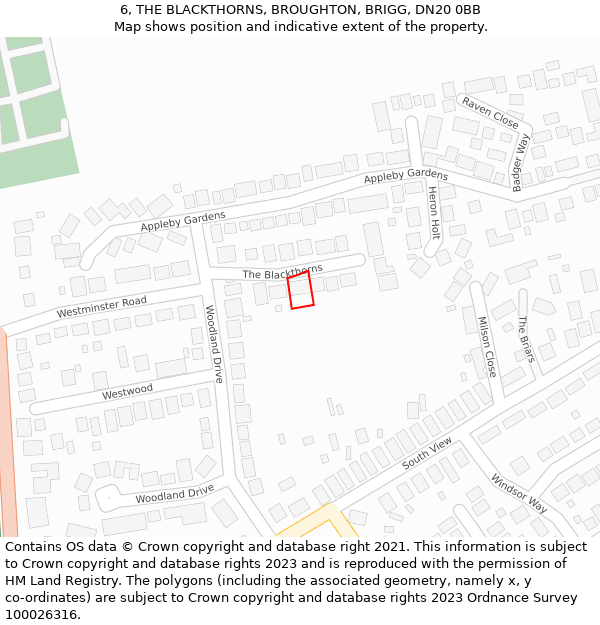 6, THE BLACKTHORNS, BROUGHTON, BRIGG, DN20 0BB: Location map and indicative extent of plot