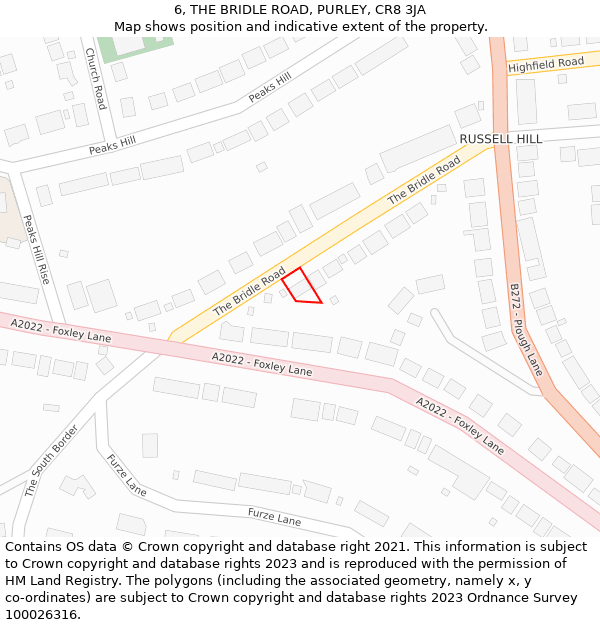 6, THE BRIDLE ROAD, PURLEY, CR8 3JA: Location map and indicative extent of plot