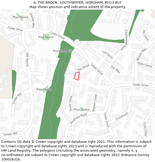 6, THE BROOK, SOUTHWATER, HORSHAM, RH13 9UY: Location map and indicative extent of plot