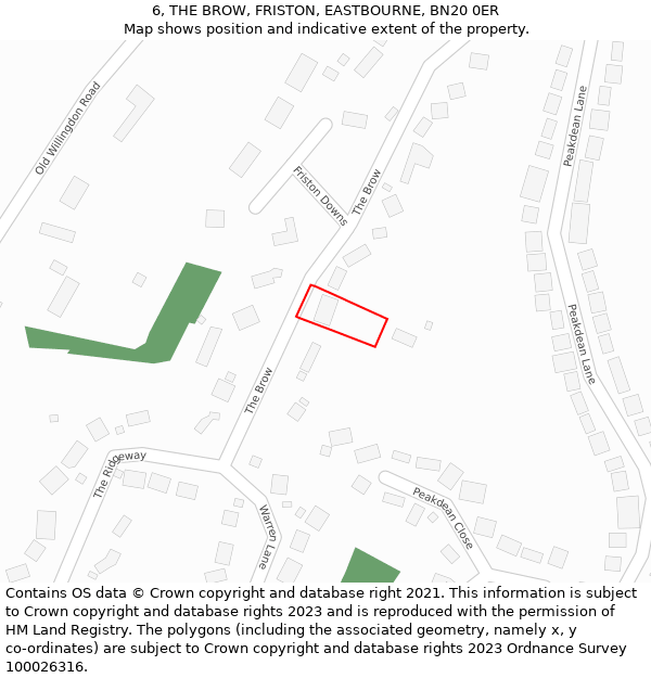 6, THE BROW, FRISTON, EASTBOURNE, BN20 0ER: Location map and indicative extent of plot