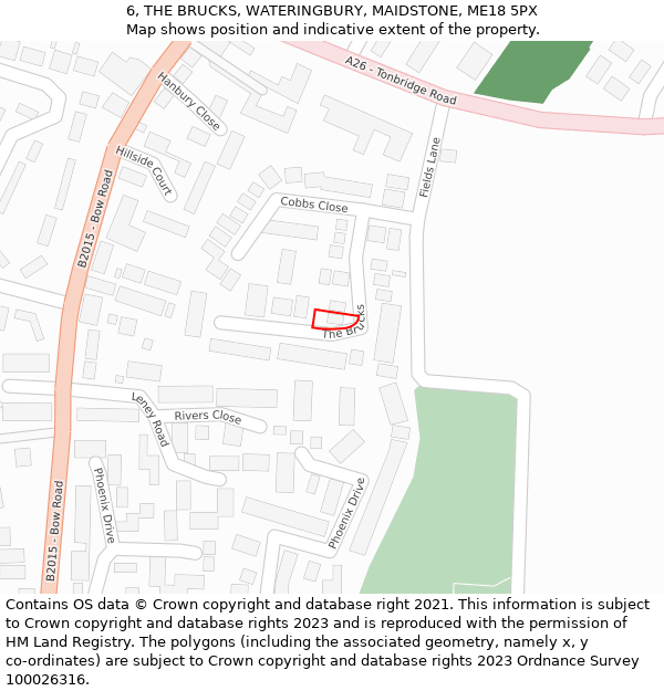 6, THE BRUCKS, WATERINGBURY, MAIDSTONE, ME18 5PX: Location map and indicative extent of plot