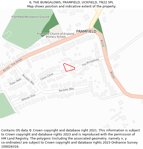 6, THE BUNGALOWS, FRAMFIELD, UCKFIELD, TN22 5PL: Location map and indicative extent of plot