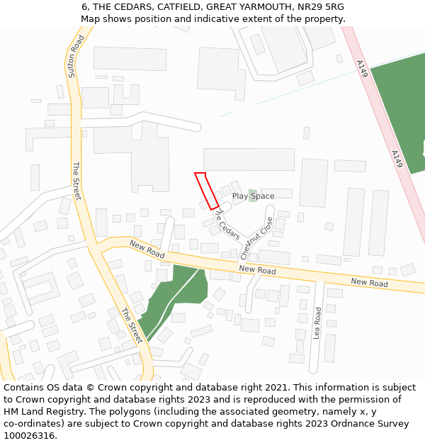 6, THE CEDARS, CATFIELD, GREAT YARMOUTH, NR29 5RG: Location map and indicative extent of plot