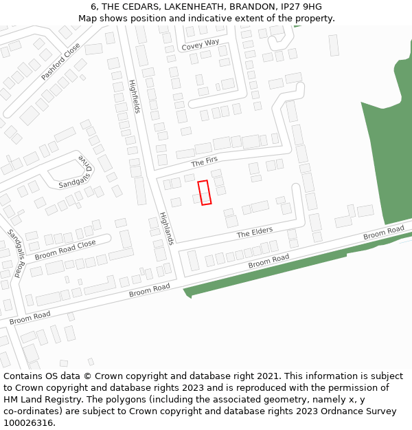 6, THE CEDARS, LAKENHEATH, BRANDON, IP27 9HG: Location map and indicative extent of plot