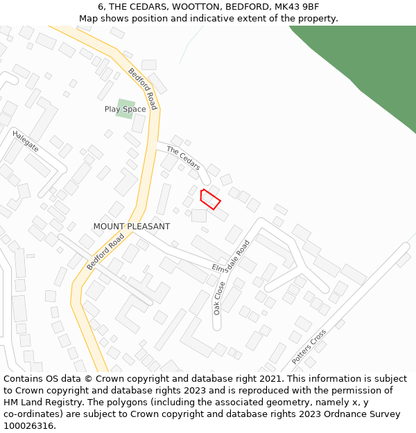 6, THE CEDARS, WOOTTON, BEDFORD, MK43 9BF: Location map and indicative extent of plot