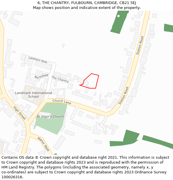 6, THE CHANTRY, FULBOURN, CAMBRIDGE, CB21 5EJ: Location map and indicative extent of plot