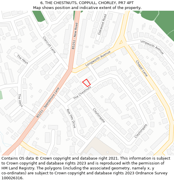 6, THE CHESTNUTS, COPPULL, CHORLEY, PR7 4PT: Location map and indicative extent of plot