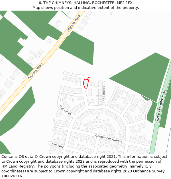 6, THE CHIMNEYS, HALLING, ROCHESTER, ME2 1FX: Location map and indicative extent of plot