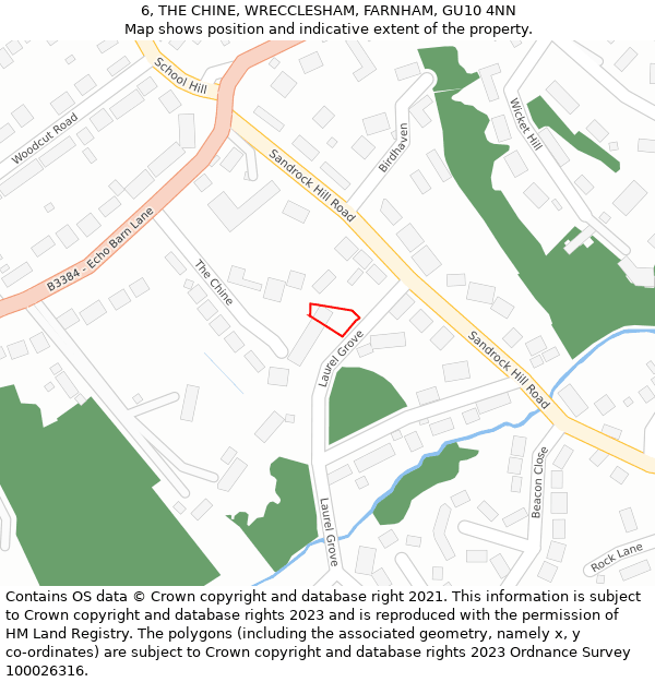 6, THE CHINE, WRECCLESHAM, FARNHAM, GU10 4NN: Location map and indicative extent of plot