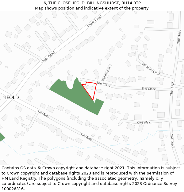 6, THE CLOSE, IFOLD, BILLINGSHURST, RH14 0TP: Location map and indicative extent of plot