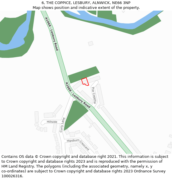 6, THE COPPICE, LESBURY, ALNWICK, NE66 3NP: Location map and indicative extent of plot