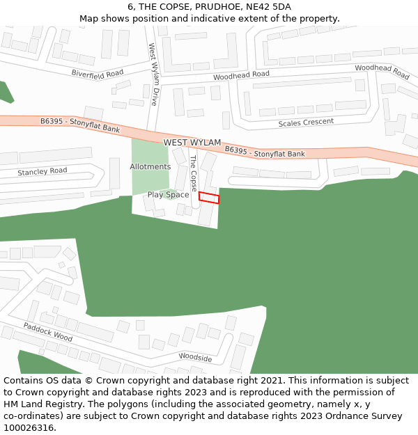 6, THE COPSE, PRUDHOE, NE42 5DA: Location map and indicative extent of plot