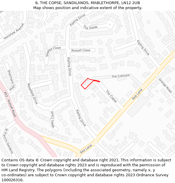 6, THE COPSE, SANDILANDS, MABLETHORPE, LN12 2UB: Location map and indicative extent of plot