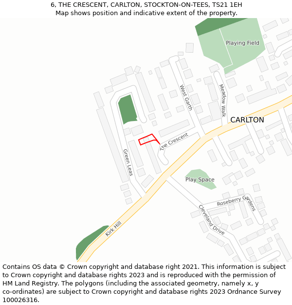 6, THE CRESCENT, CARLTON, STOCKTON-ON-TEES, TS21 1EH: Location map and indicative extent of plot