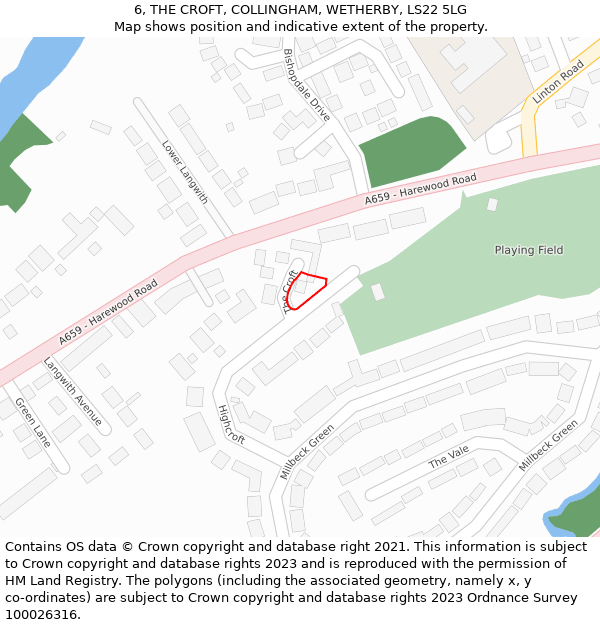 6, THE CROFT, COLLINGHAM, WETHERBY, LS22 5LG: Location map and indicative extent of plot