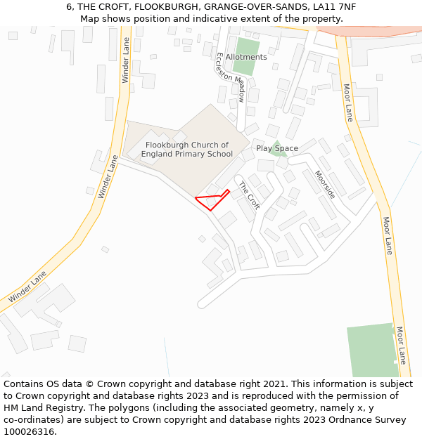 6, THE CROFT, FLOOKBURGH, GRANGE-OVER-SANDS, LA11 7NF: Location map and indicative extent of plot