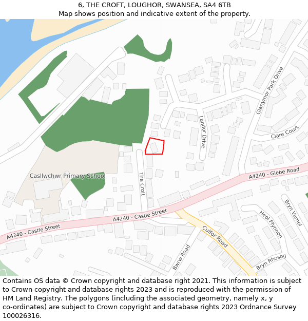 6, THE CROFT, LOUGHOR, SWANSEA, SA4 6TB: Location map and indicative extent of plot