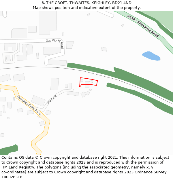6, THE CROFT, THWAITES, KEIGHLEY, BD21 4ND: Location map and indicative extent of plot