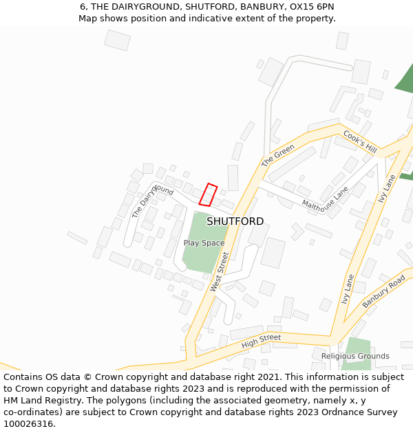 6, THE DAIRYGROUND, SHUTFORD, BANBURY, OX15 6PN: Location map and indicative extent of plot