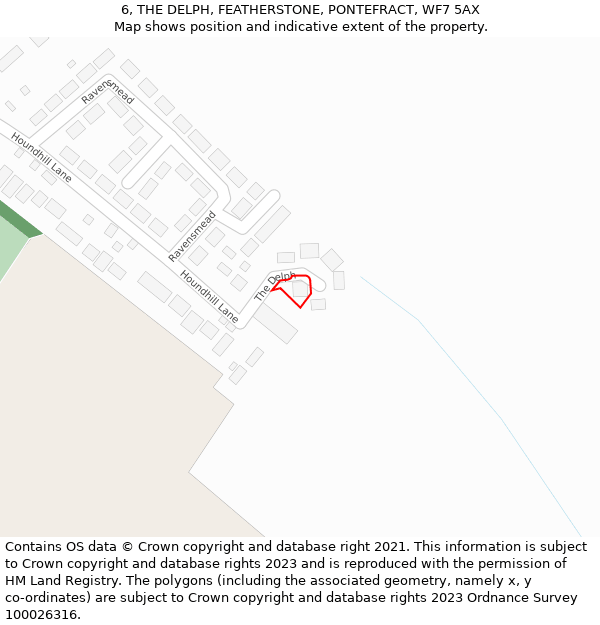 6, THE DELPH, FEATHERSTONE, PONTEFRACT, WF7 5AX: Location map and indicative extent of plot