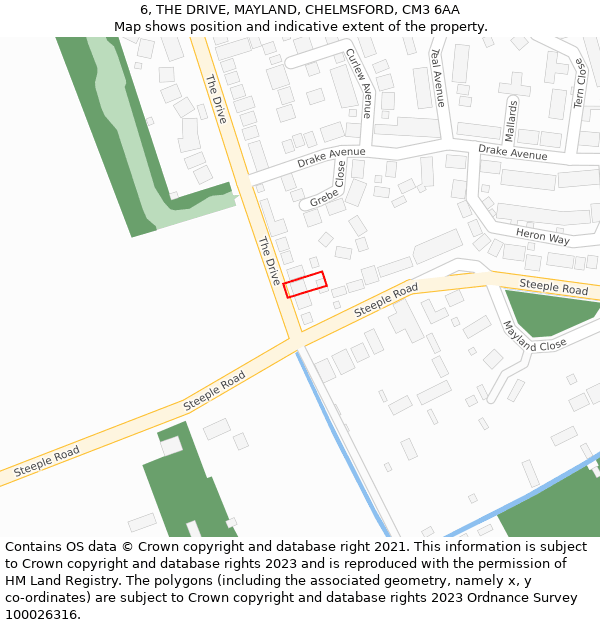 6, THE DRIVE, MAYLAND, CHELMSFORD, CM3 6AA: Location map and indicative extent of plot